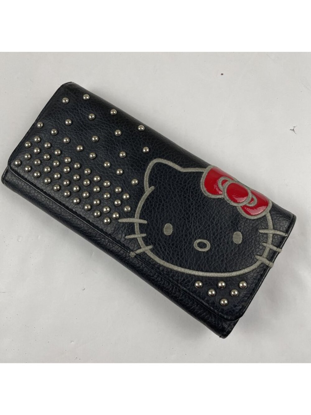 Sanrio Hello Kitty Black Faux Leather Studded Trifold Wallet Card Slots